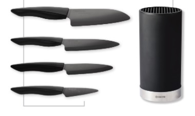 Blok na noże Soft Touch i zestaw 4 noży Shin - Kyocera