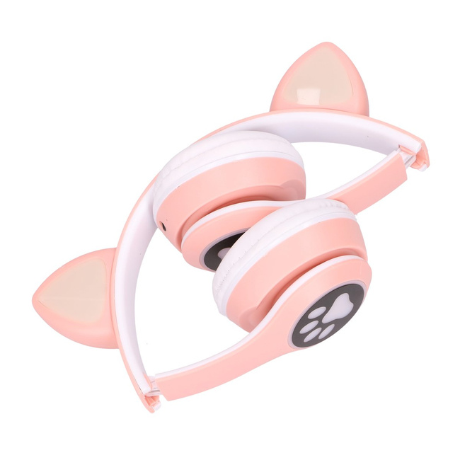 Extralink Kids Cat-Ear Wireless Headphones Różowe Słuchawki Bezprzewodowe dla Dzieci, Kocie Uszy, Bluetooth 5.0, Oświetlenie Rgb