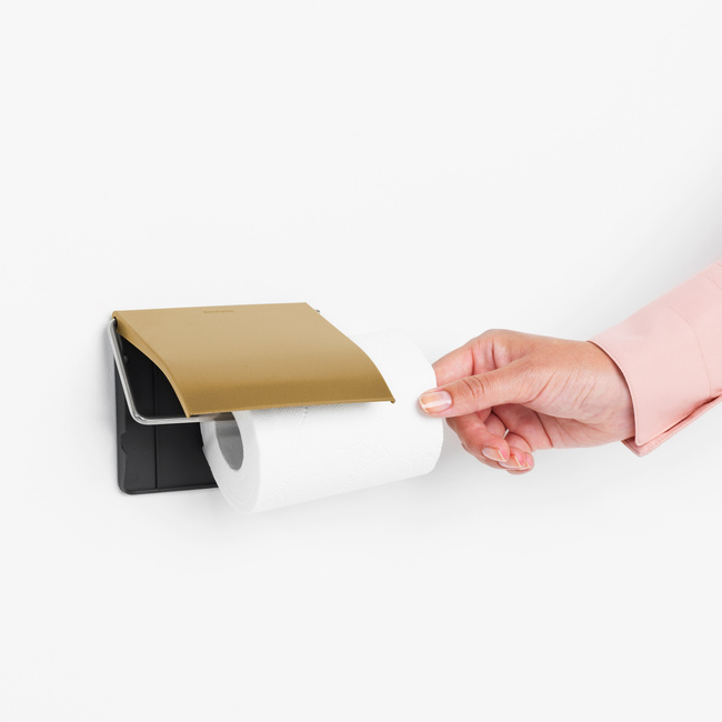 Brabantia uchwyt na papier toaletowy Renew Warm Gold zabudowany montaż wkręty taśma