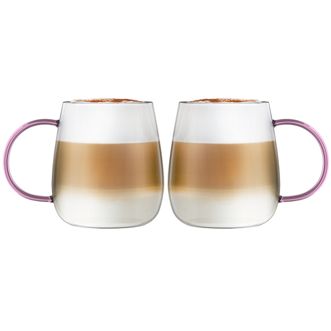 Komplet 2 szklanek Bolla 400 ml z różowym uchem Vialli Design