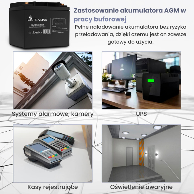 Extralink Agm 12v 40ah | Akumulator | Bezobsługowy