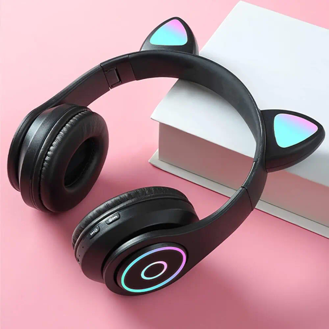EXTRALINK Kids Headphones Pro Czarne Słuchawki przewodowe dla dzieci Kocie Uszy