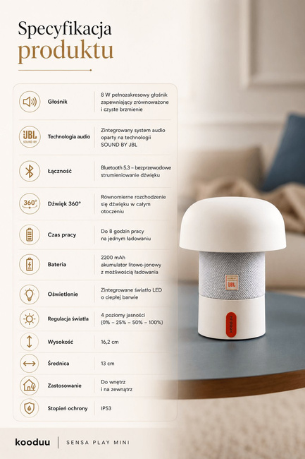 Sensa Play Mini Lampa przenośna z głośnikiem - Pomarańczowy - Kooduu