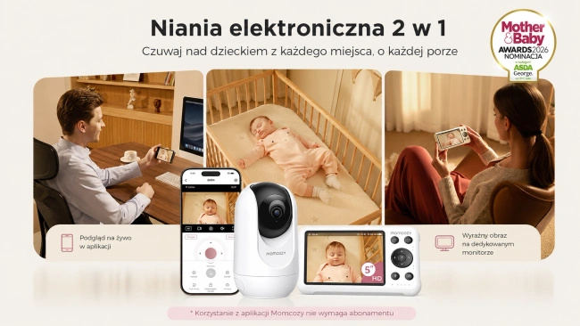 Elektroniczna niania wideo Momcozy BM04 z Wi-Fi i jednostką rodzica