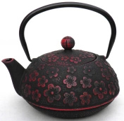Dzbanek do herbaty żeliwny 0,9l kwiat czarno-czerwony - Zest for Life
