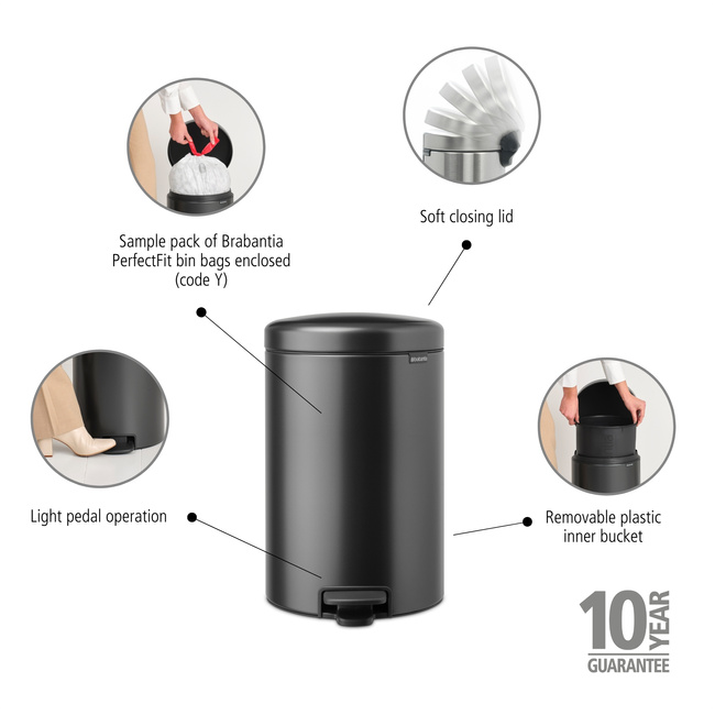 Kosz Pedałowy Newicon 20l Confident Grey 233500 - Brabantia