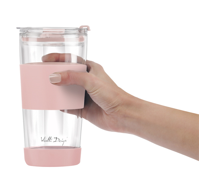 Kubek Termiczny Szklany Ze Słomką 600 Ml Różowy Fuori - Vialli Design