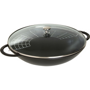 Wok żeliwny z pokrywką 37 cm, czarny - Staub