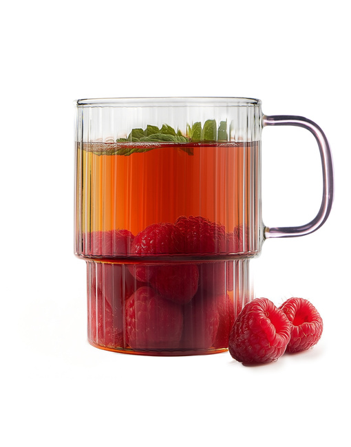 Szklanki ryflowane borokrzemowe z różowym uchem 350ml zestaw 2 szt Livio Vialli Design