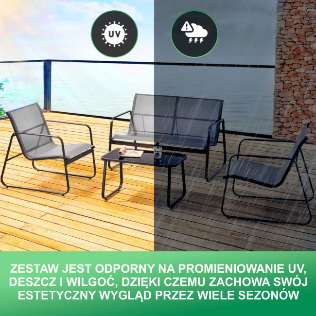 Extralink Black Forest Zestaw Mebli Ogrodowych Tekstylen Dwa Krzesła Leżanka Stolik Rozkładany Czarny
