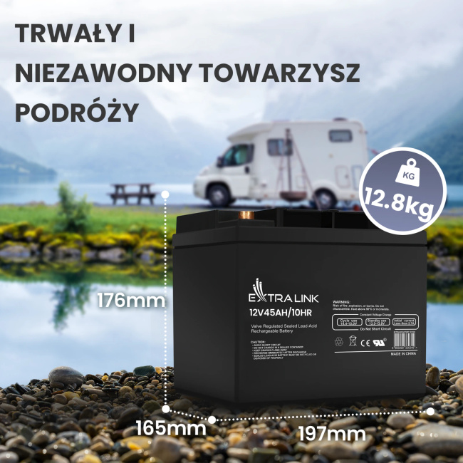 Extralink Agm 12v 45ah | Akumulator | Bezobsługowy