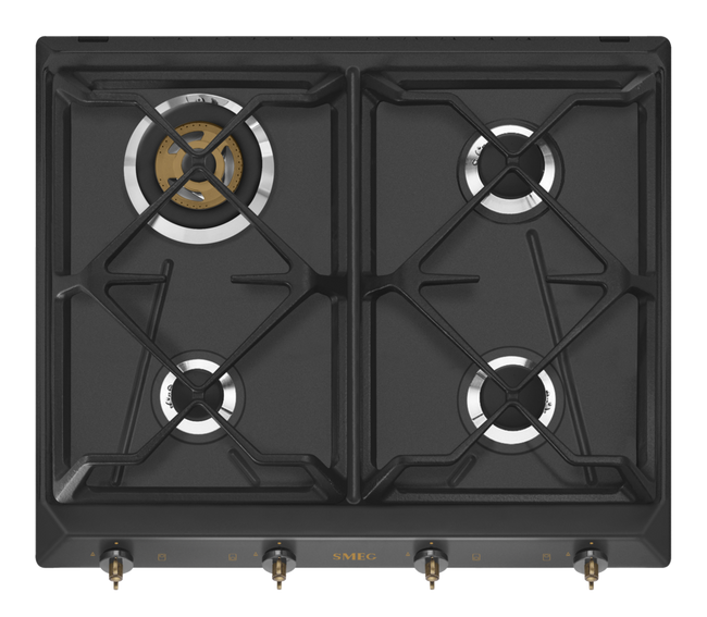 Smeg - Płyta gazowa, 60 cm, Coloniale Coloniale SRV864AOGH Antracytowy (pokrętła w kolorze mosiężnym)