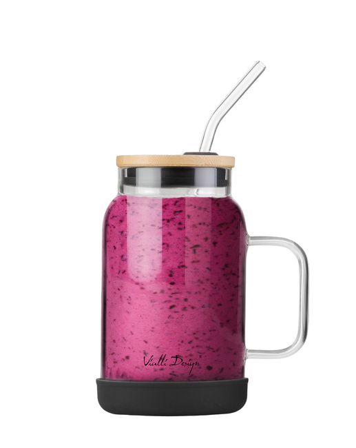 Słoik ze słomką 600 ml czarny Fuori 29804