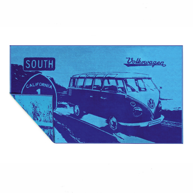 Vw Ręcznik Plażowy, Bawełniany, Bus Highway 1/Blue