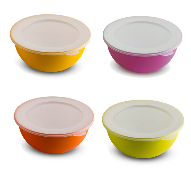 Zestaw 4 Różnokolorowych Misek 0,5l Z Przykrywkami