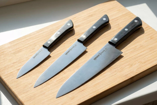 Zestaw 3 Noży Kuchennych Samura Harakiri SHR-0220B - Stal Nierdzewna AUS-8, Czarna Rękojeść ABS