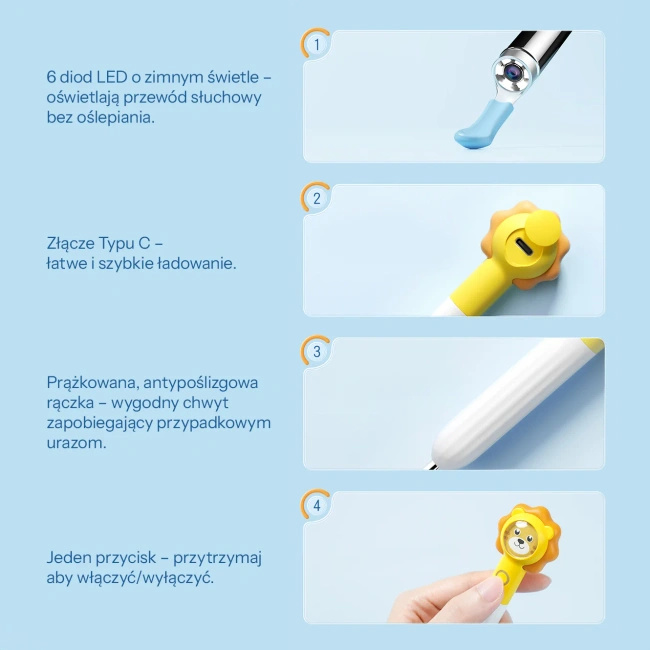 Otoskop z kamerą Bebird XLife Q3 do czyszczenia uszu, z żyroskopem, żółty