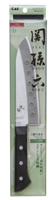 Nóż Santoku KAI Seki Magoroku Wakatake 16,5 cm z otworami w ostrzu