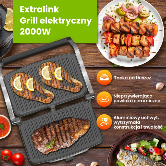 Extralink Smart Life Electric Grill Sj-36 | Grill elektryczny | 2000W, Grill z regulacją temperatury