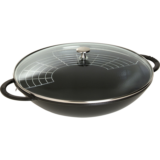 Wok żeliwny z pokrywką 37 cm, czarny - Staub