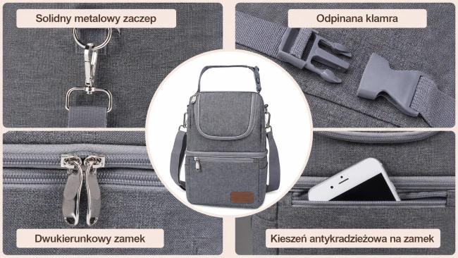 Torba termiczna na mleko Momcozy LG001 z odpinaną przegrodą i klamrą do wózka