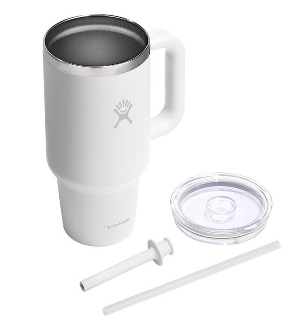 Biały kubek termiczny Hydro Flask 32 oz Travel Tumbler z uchwytem i słomką