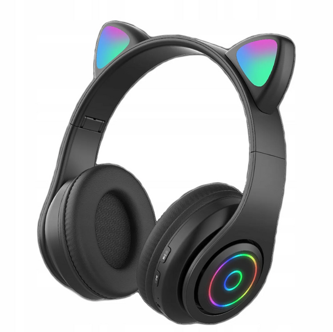 EXTRALINK Kids Headphones Pro Czarne Słuchawki przewodowe dla dzieci Kocie Uszy