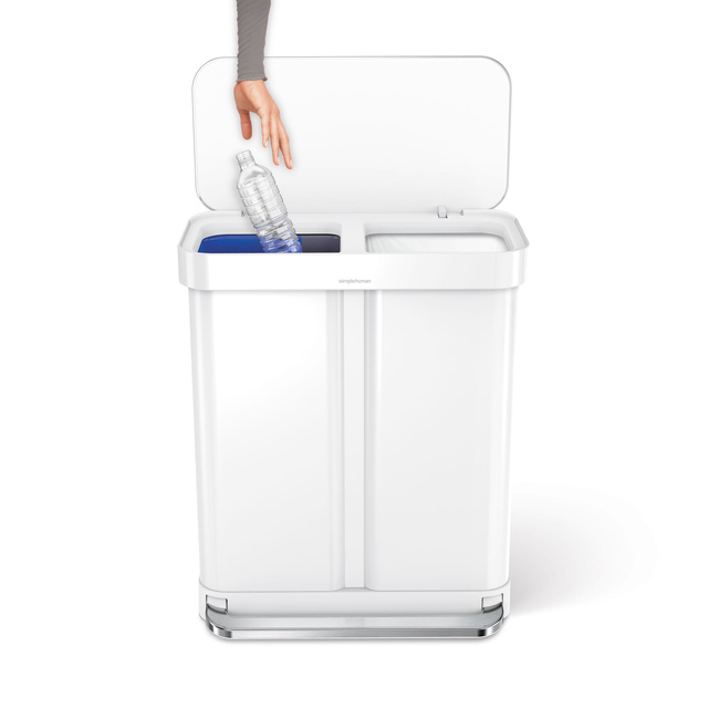 Kosz do segregacji Simplehuman CW2118, 58 l (34 + 24 l), pedałowy, biała stal