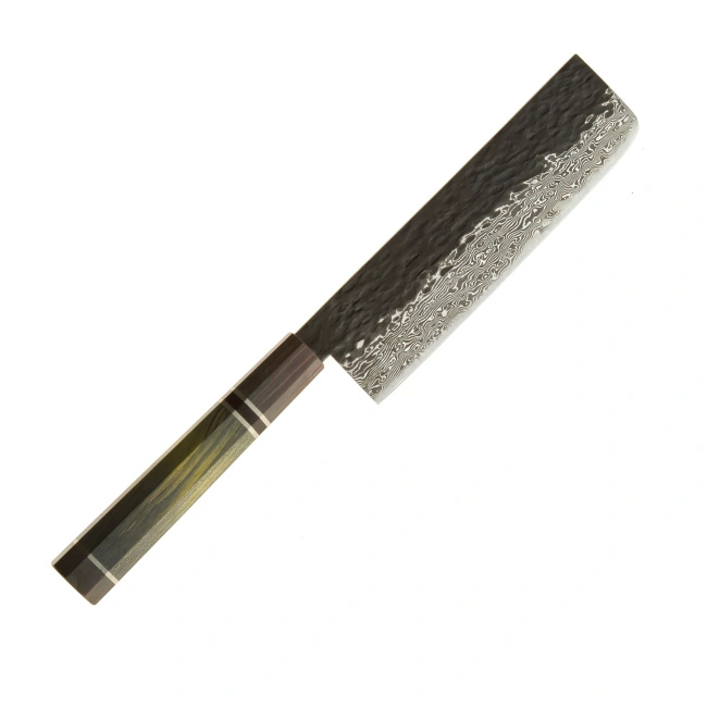 Nóż nakiri Dan Woo Custom 18 cm, stal damasceńska z rdzeniem T10, 61 HRC