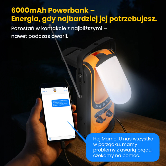 EXTRALINK Radio Awaryjne Solarne z Korką Dynamo Powerbank 6000mAh Latarka SOS