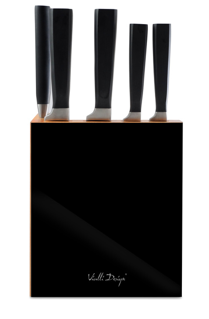 Zestaw 5 kutych noży w bloku Fino czarny - Vialli Design