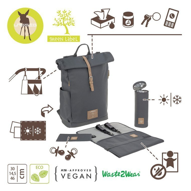 Green Label Plecak dla mam z akcesoriami Rolltop Backpack - Anthracite - Lassig