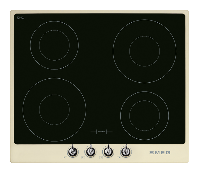 Smeg - Płyta Indukcyjna, 60 Cm, Victoria, Krem. Victoria Si964Pm Ramka Kremowa + Czarne Szkło (Chromowane Pokrętła).