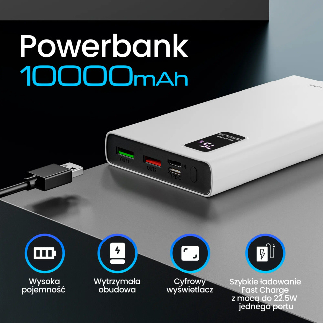 Extralink Epb-067w 10000mah Biały | Powerbank | Power bank, Fast Charging, Usb-c