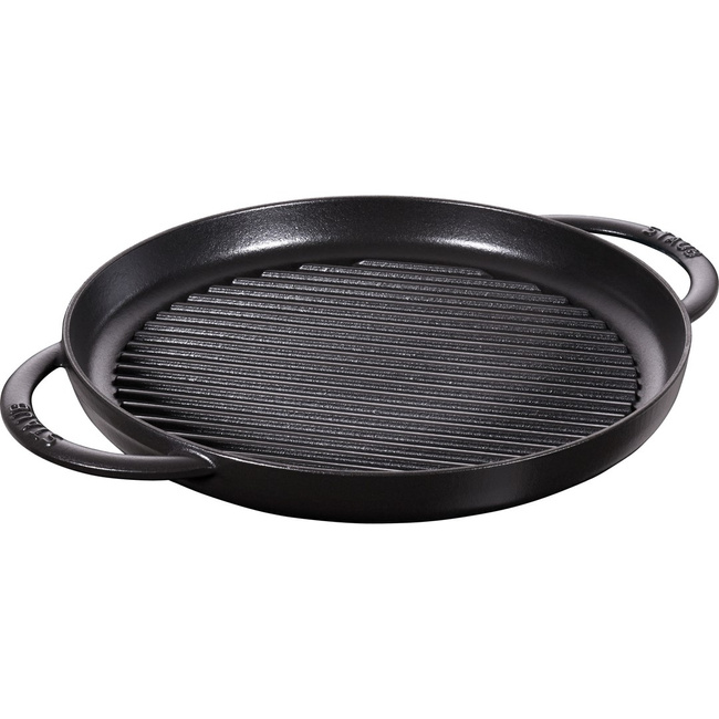 Okrągła patelnia żeliwna grillowa z dwoma uchwytami 30 cm, czarny - Staub