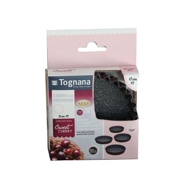 Zestaw Czterech Form Do Pieczenia Tart 10x10cm Bordowe - Tognana