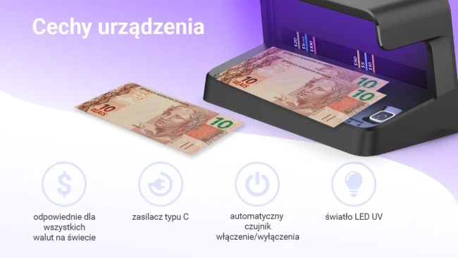 Detektor banknotów i dokumentów Extralink LockStar N-116, UV LED, USB-C