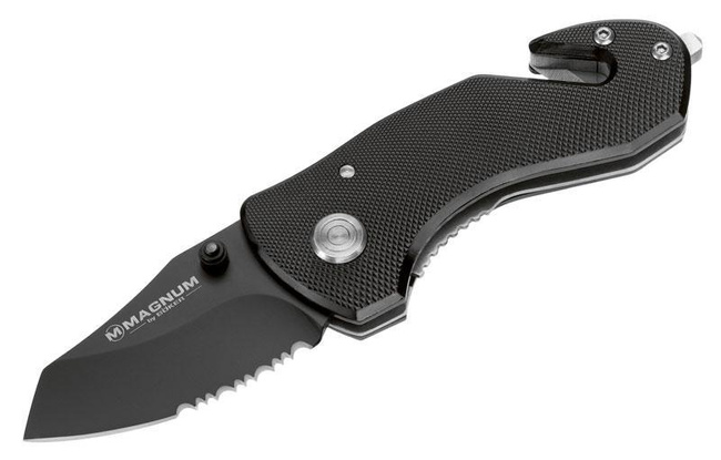 Nóż ratowniczy Boker Magnum Black Rescue z przecinakiem pasów i zbijakiem do szyb
