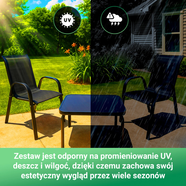 Extralink Black Forest | Klasyczny zestaw mebli ogrodowych | tekstylen dwa krzesła + stolik czarny