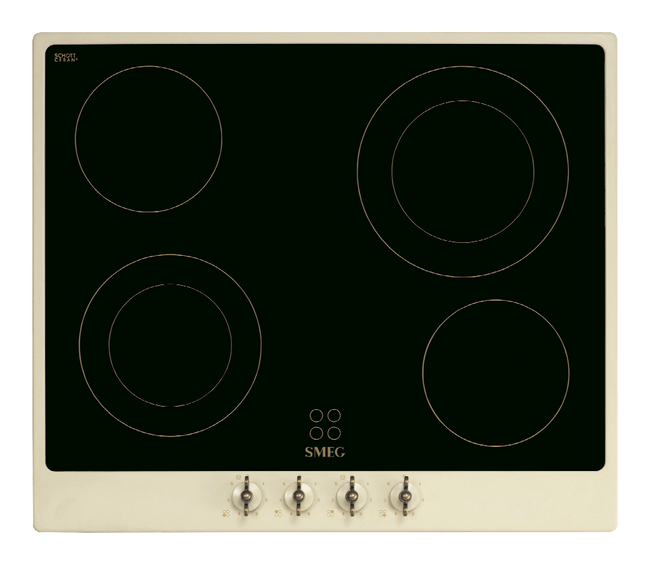 Smeg - Płyta kuchenna Coloniale P864po Kremowy + Czarne Szkło (Pokrętła z Mosiądzu)