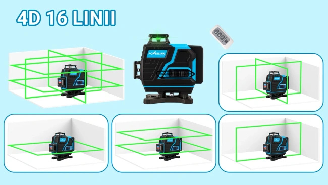 Poziomica laserowa Extralink Powerlink PWL-4D16, 16 linii 4D, z pilotem i statywem