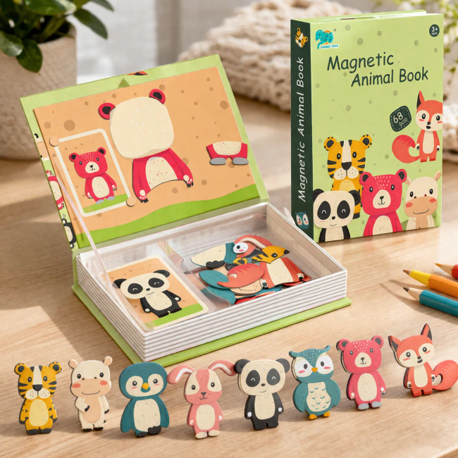 Extralink Kids | Układanka magnetyczna dla dzieci | Książka, Puzzle, 68 el. Zwierzątka