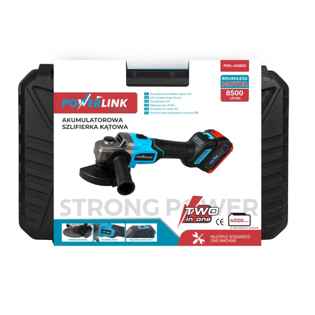 Powerlink by Extralink | Akumulatorowa szlifierka kątowa | Ag803 z rączka 8500Rpm 2x4Ah Pwl-Ag803