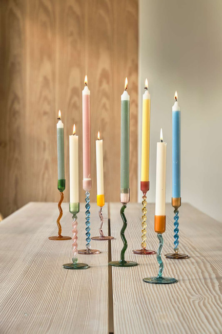 Świecznik Prosty Niebiesko/Różowy Szklany - Villa Collection