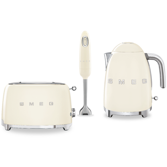 Zestaw Smeg Czajnik + Toster na 2 kromki + blender ręczny kremowy
