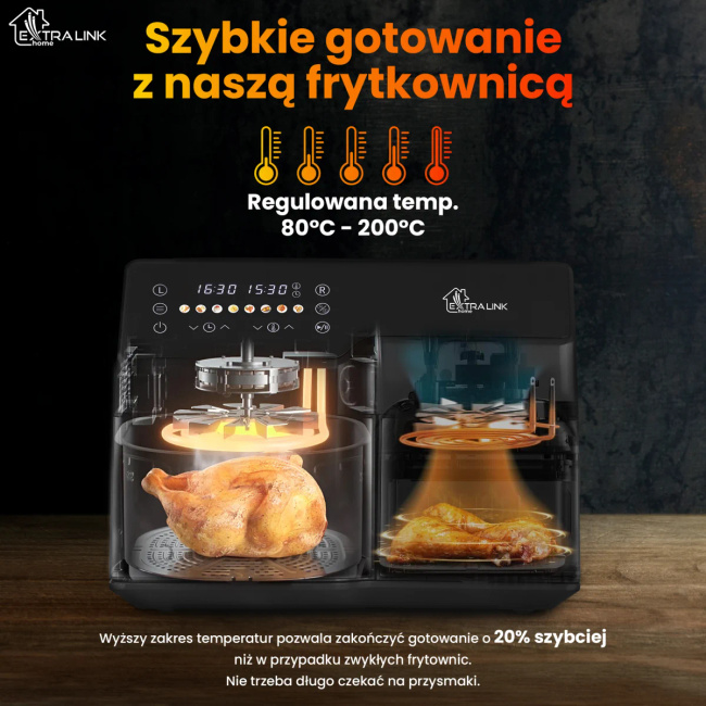 Extralink Home Air Fryer SJ-1000 10L EU | Frytkownica | (6L+4L) 2500W
