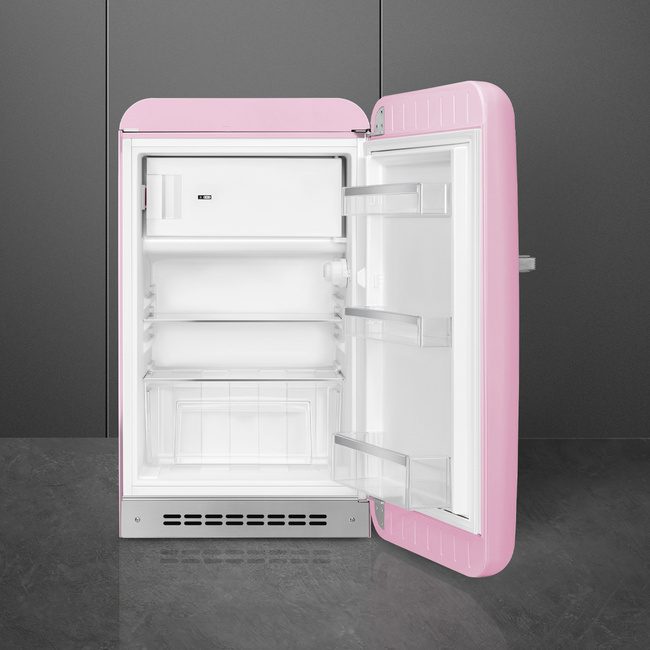 Smeg - Chłodziarko-zamrażarka, pastelowy róż 50's style Fab10Rpk6 Pastelowy róż (chromowany uchwyt).
