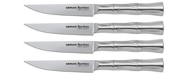 Samura Bamboo - Zestaw 4 Ostrzy Noży Do Steków - Idealne Do Mięs I Grillowania