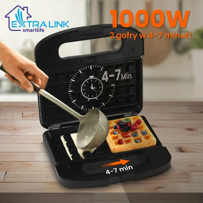 Extralink Smart Life Grill Sandwich & Waffle Maker SJ-37A | Grill Toster & Gofrownica | 1000W, Toster z 3 wymiennymi płytami