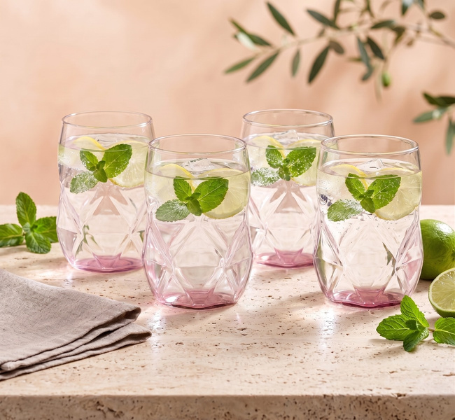 Szklanki Vialli Design Geo Fondo Pink 32163 z różowym dnem, 4 x 450 ml
